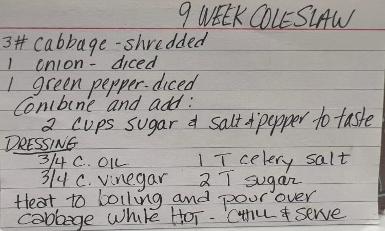 Nine Week Coleslaw Recipe