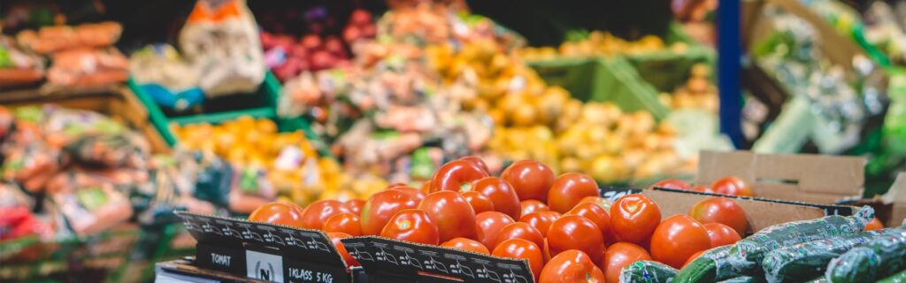 A grocery store produce area